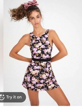 For Love And Lemons Black Floral Tennis Tank Dress (includes shorts)